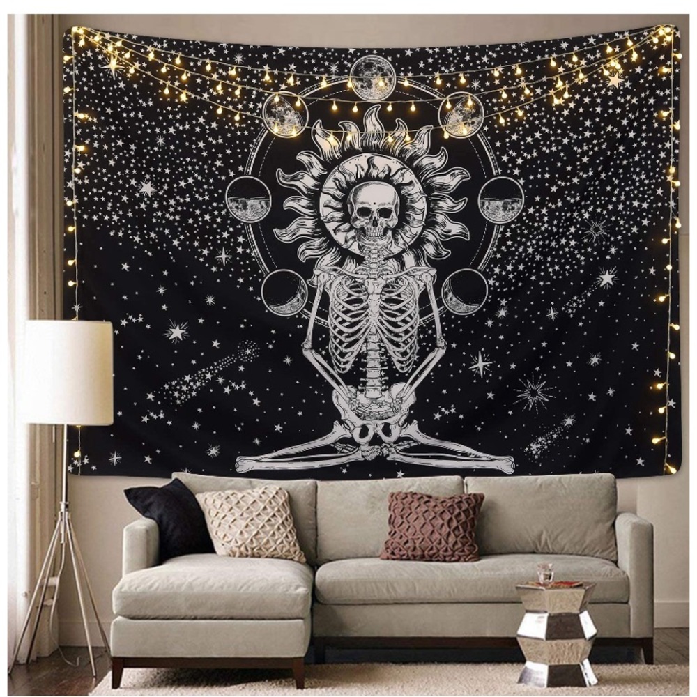 Boho Meditating Skeleton Sun/Moon Phase Tapestry - Picture 2 of 7
